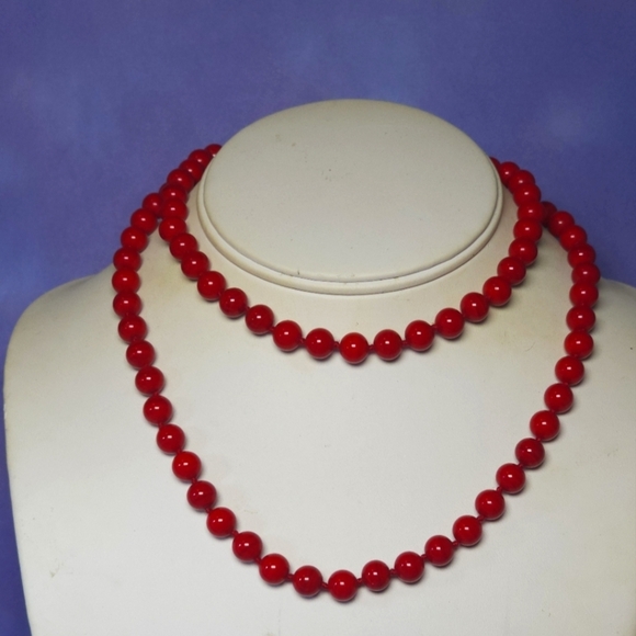 Monet Red And Gold Tone Glass Bead Necklace 30inch - Picture 1 of 6